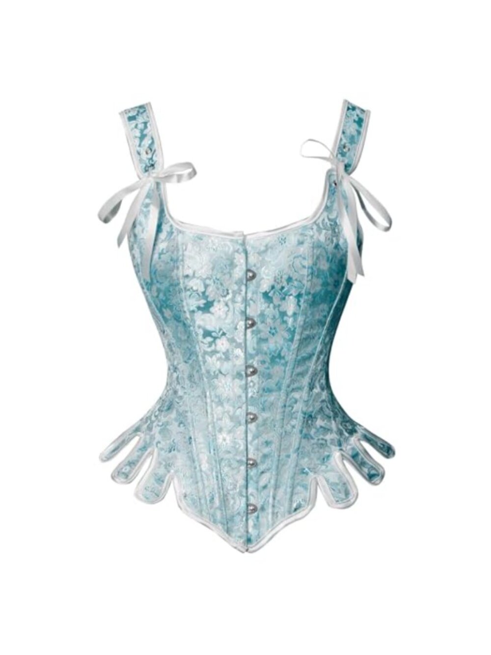 Victorian Brocade Lace Up Overbust Corset with Steel Front Busk Closure